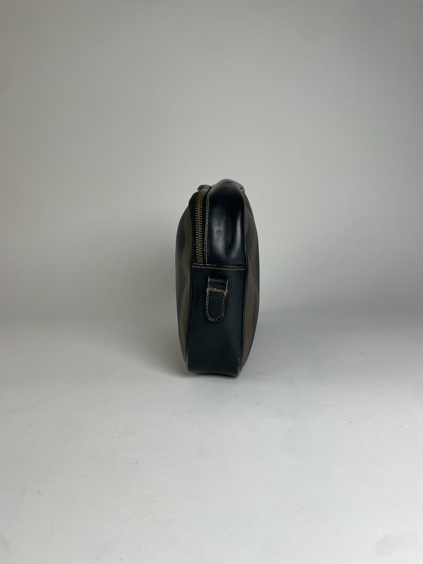 Vintage Fendi Striped Leather Clutch Black Brown