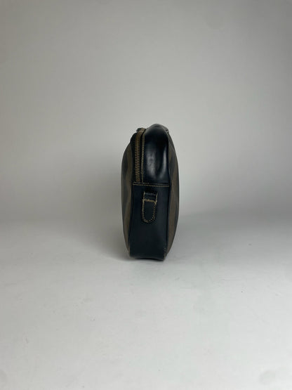 Vintage Fendi Striped Leather Clutch Black Brown
