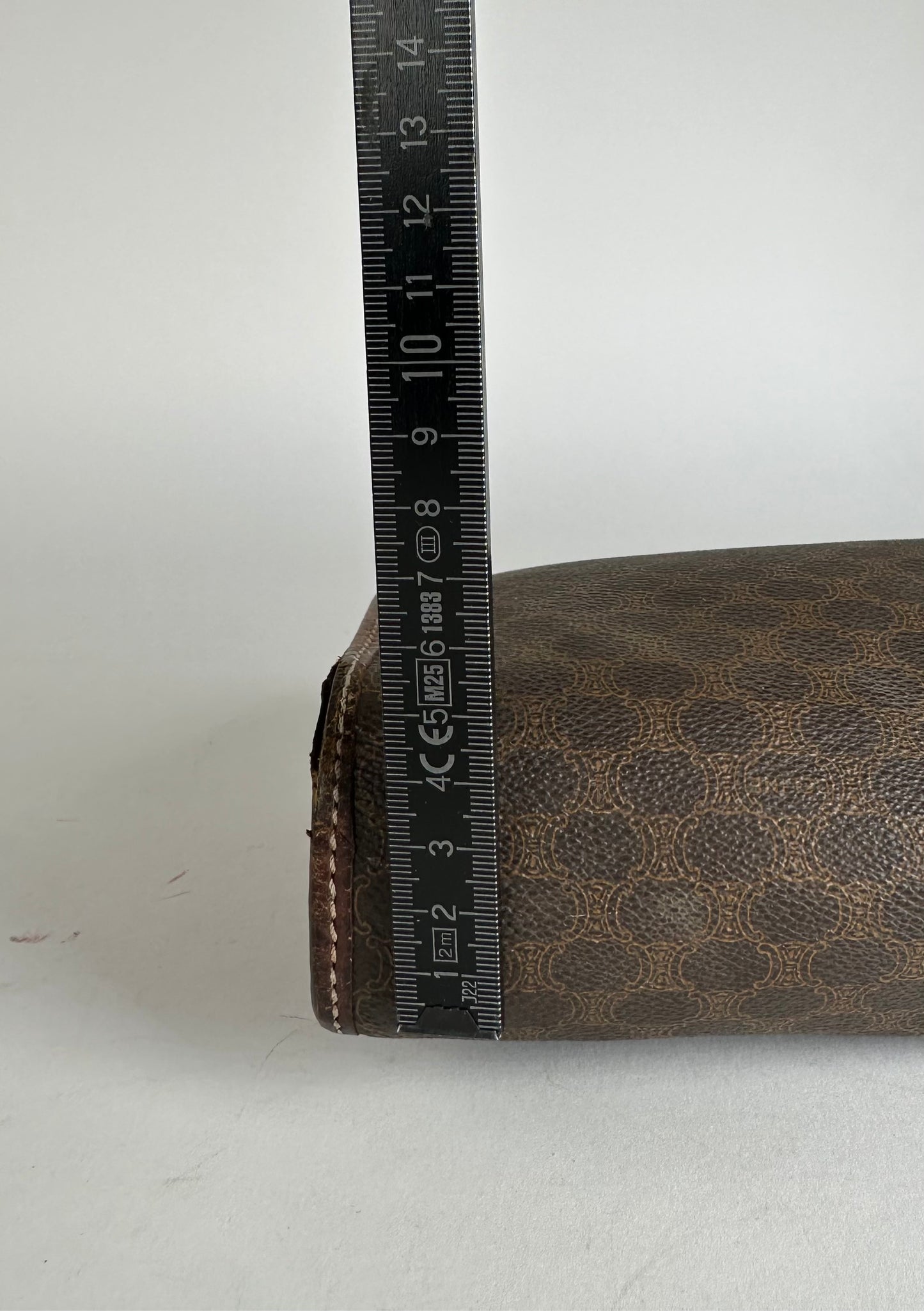 Vintage Celine Paris Triomphe Monogram Leather Clutch Brown
