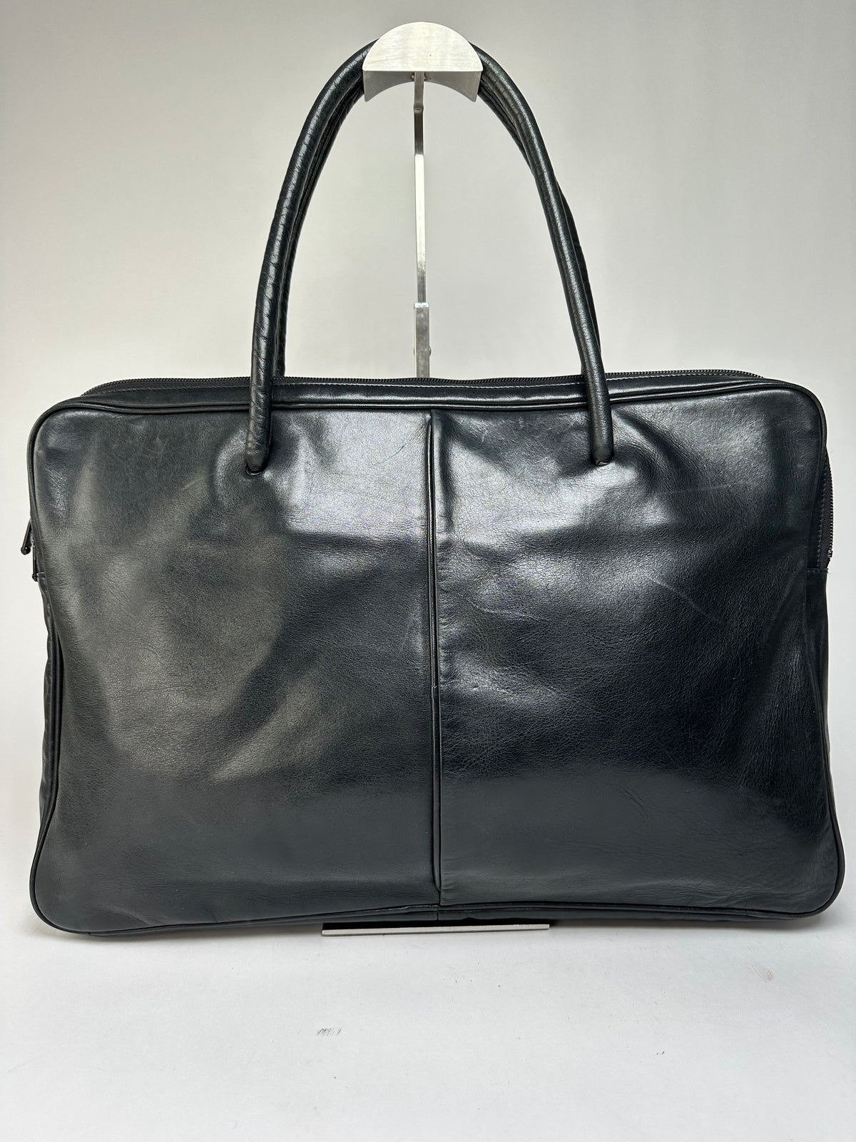 Vintage Issey Miyake Structured Leather Top-Handle Bag Black