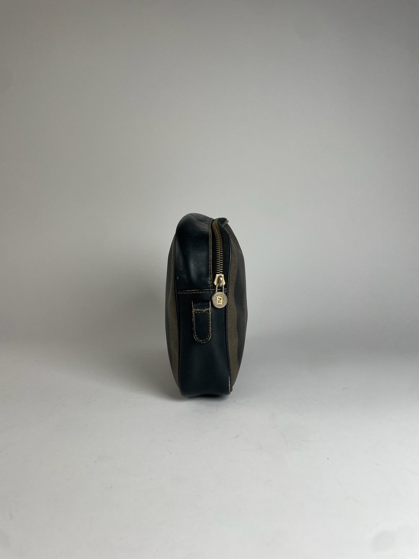 Vintage Fendi Striped Leather Clutch Black Brown