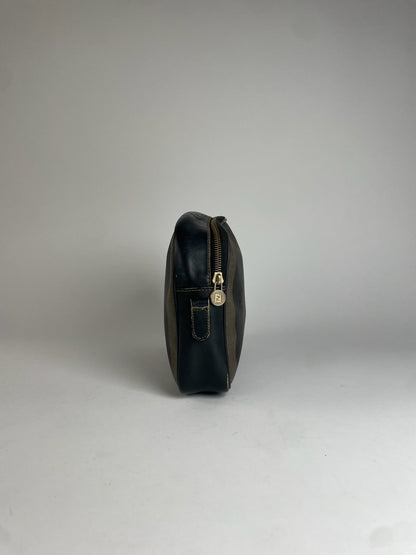 Vintage Fendi Striped Leather Clutch Black Brown
