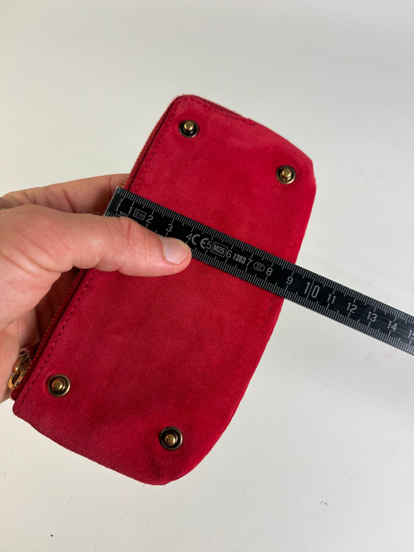 Vintage Celine Suede-Like Zipper Pouch Red Gold