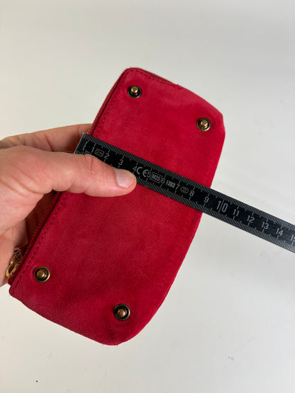 Vintage Celine Suede-Like Zipper Pouch Red Gold