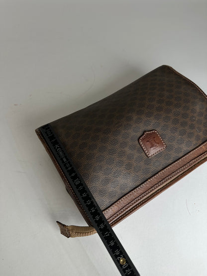Vintage Celine Paris Triomphe Monogram Leather Clutch Brown