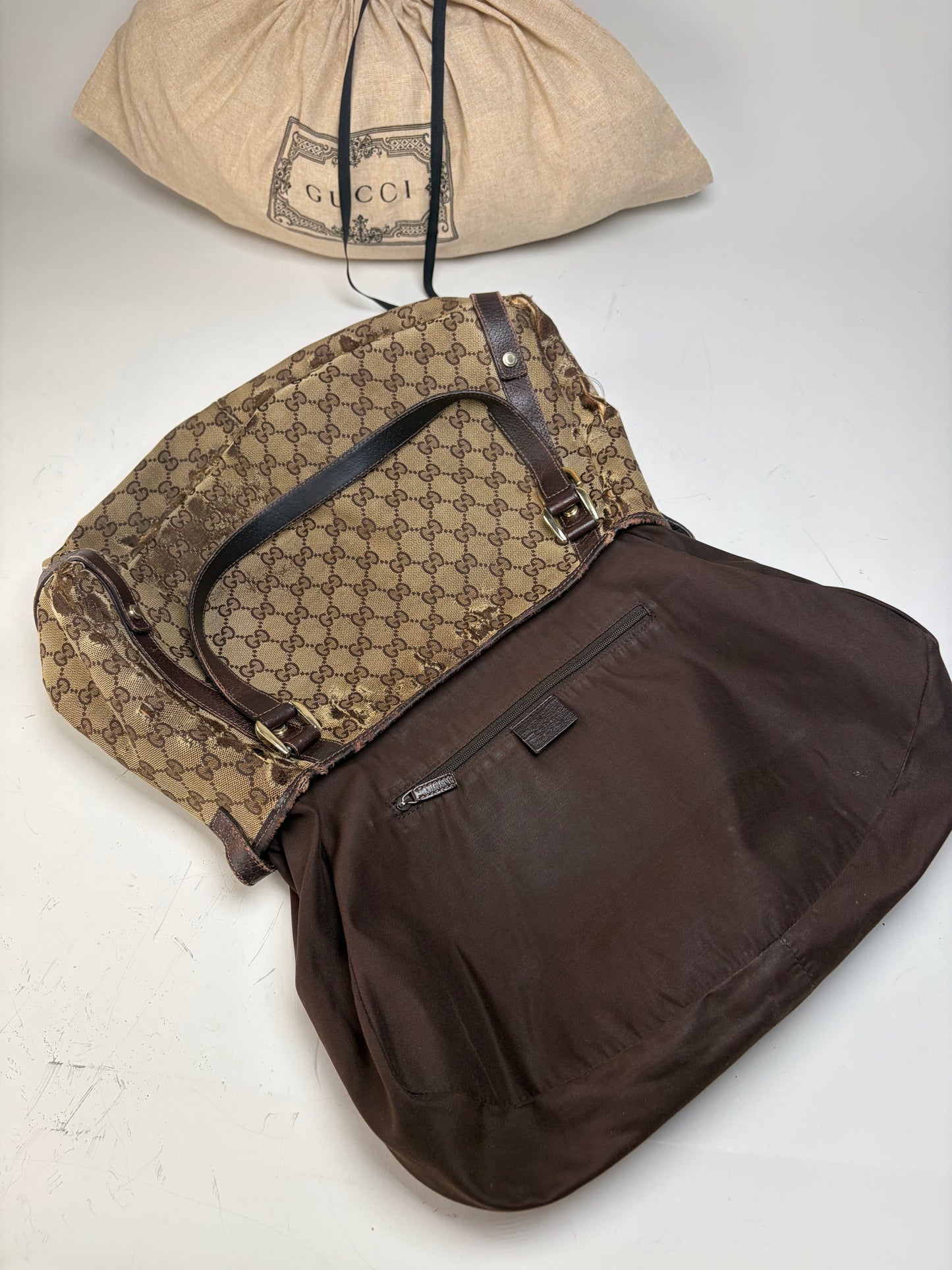 Vintage Gucci GG Supreme Abbey Shoulder Bag Beige Brown