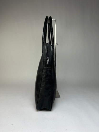 Vintage Issey Miyake Structured Leather Top-Handle Bag Black