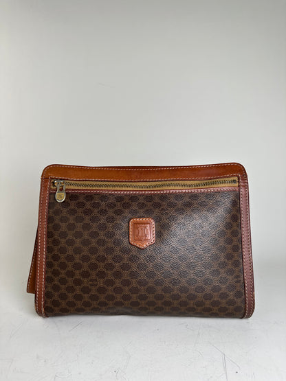 Vintage Celine Coated Canvas Clutch Bag Brown Tan Gold