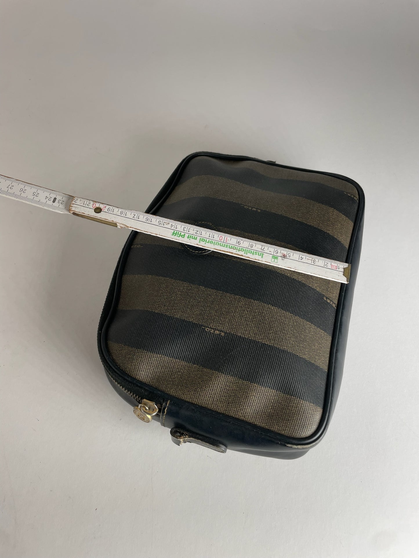 Vintage Fendi Striped Leather Clutch Black Brown