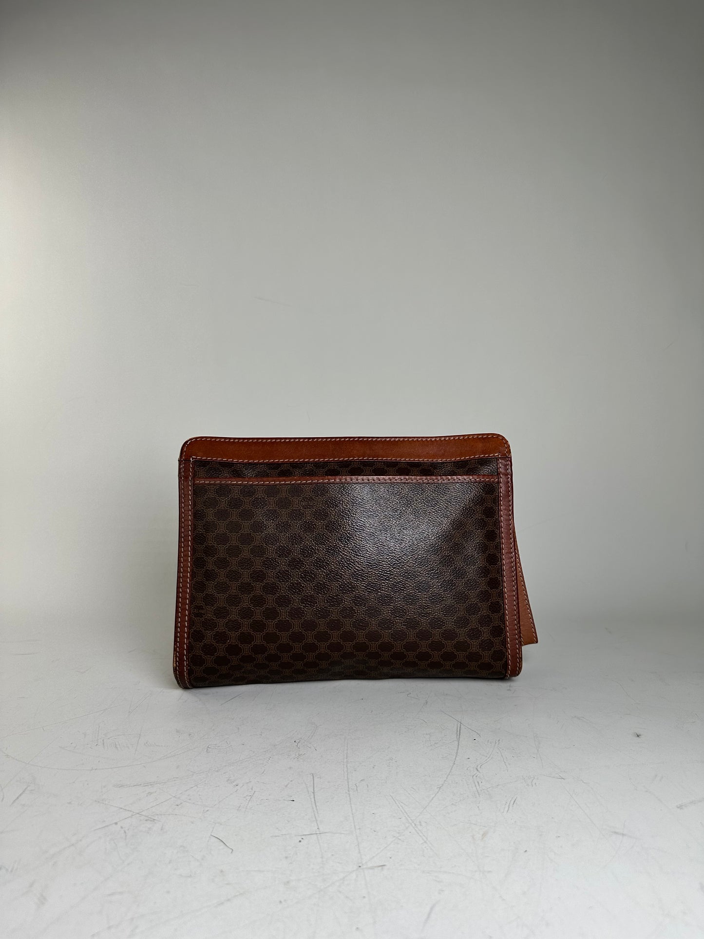 Vintage Celine Coated Canvas Clutch Bag Brown Tan Gold