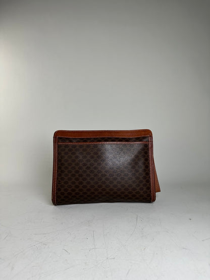 Vintage Celine Coated Canvas Clutch Bag Brown Tan Gold