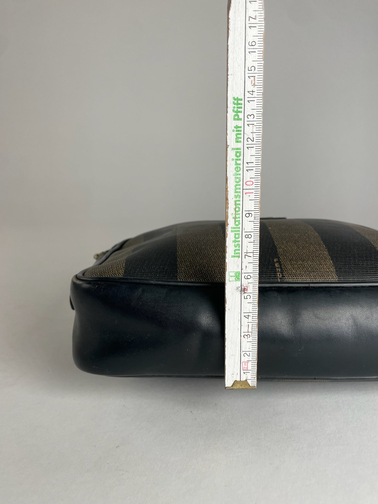 Vintage Fendi Striped Leather Clutch Black Brown
