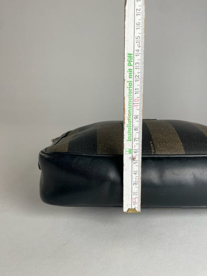 Vintage Fendi Striped Leather Clutch Black Brown