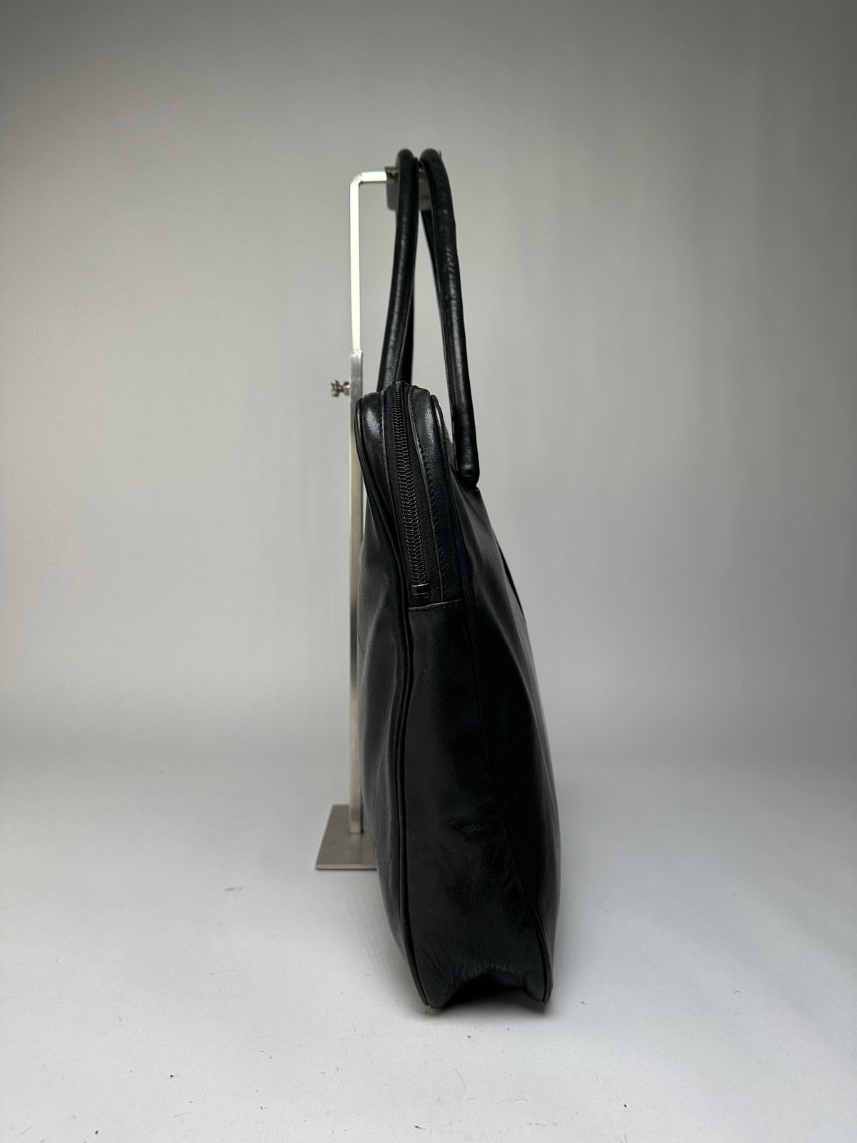 Vintage Issey Miyake Structured Leather Top-Handle Bag Black