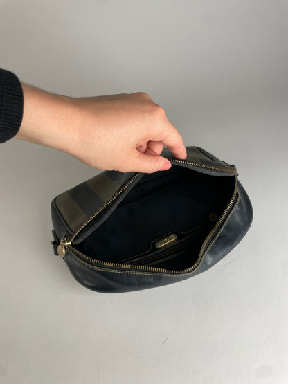 Vintage Fendi Striped Leather Clutch Black Brown