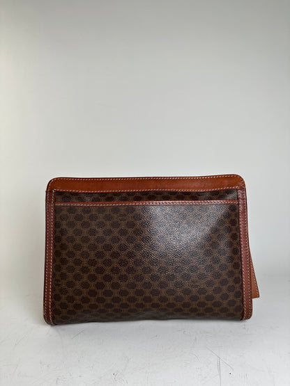 Vintage Celine Coated Canvas Clutch Bag Brown Tan Gold