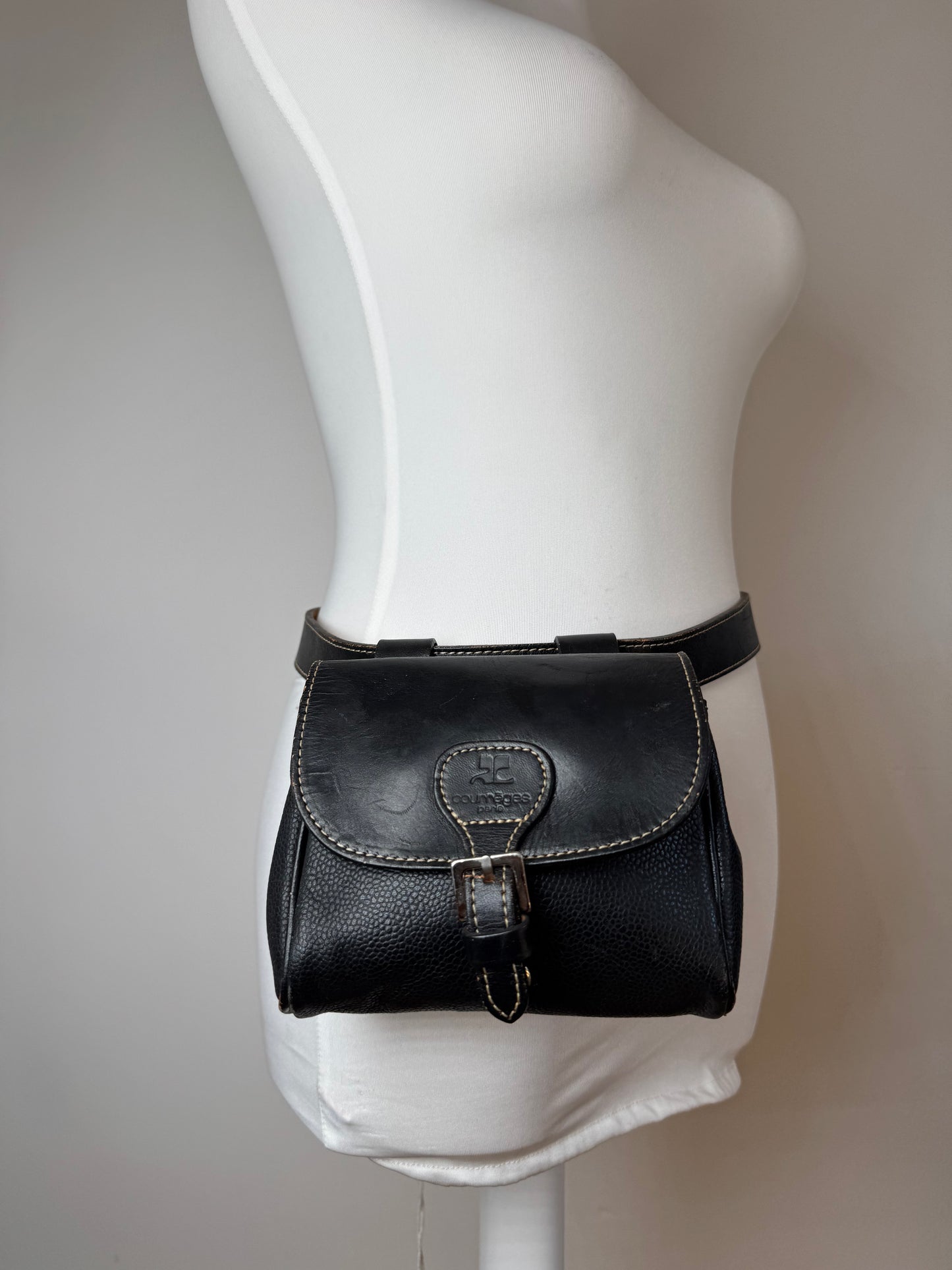 Vintage Courreges Leather belt bag black