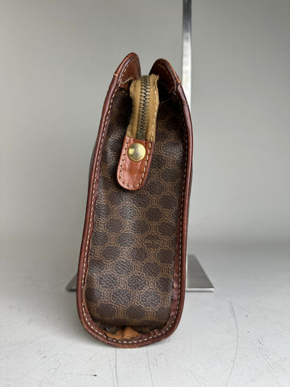 Vintage Celine Coated Canvas Clutch Bag Brown Tan Gold