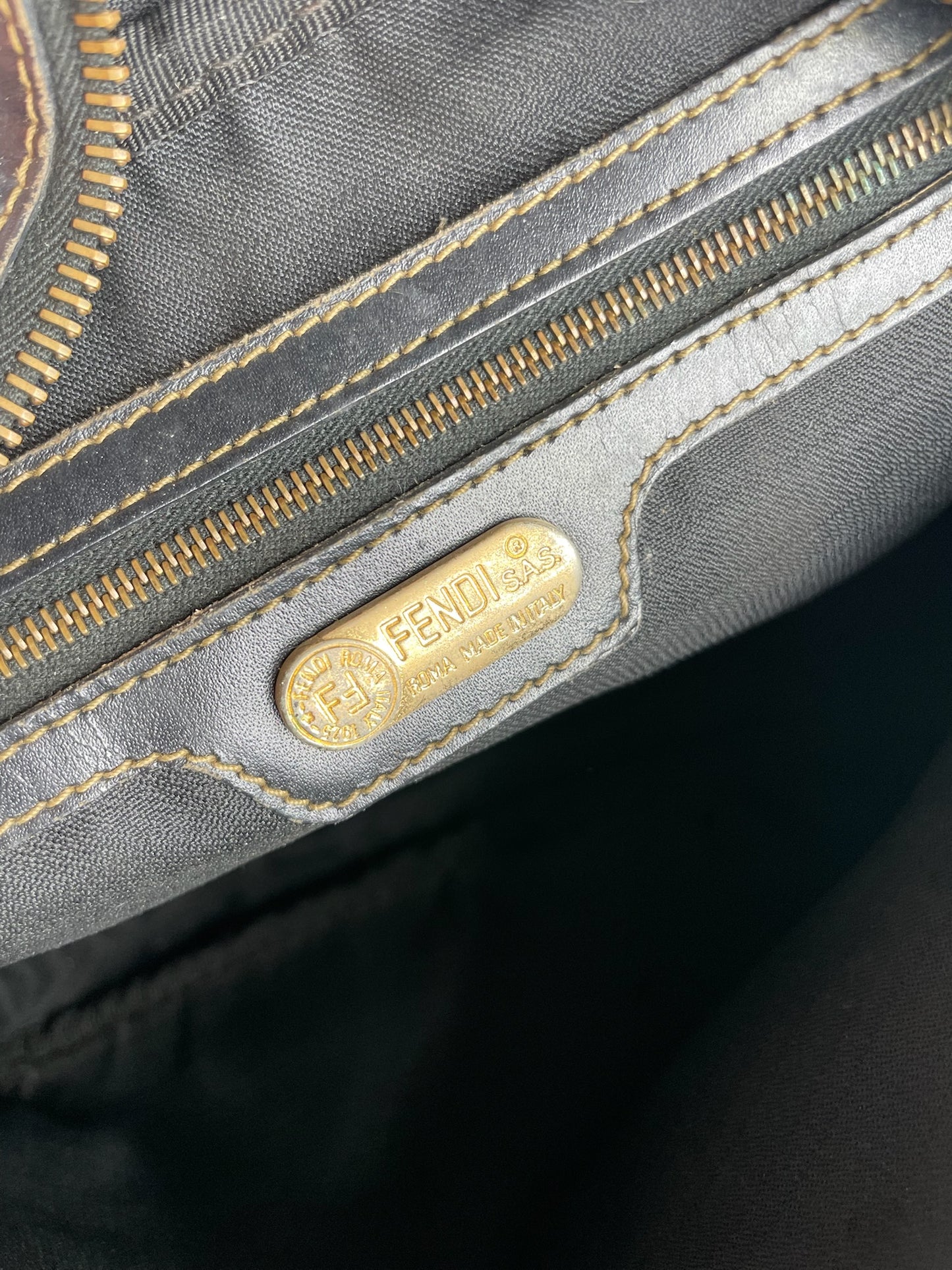 Vintage Fendi Striped Leather Clutch Black Brown