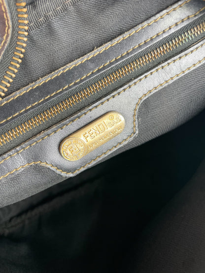 Vintage Fendi Striped Leather Clutch Black Brown