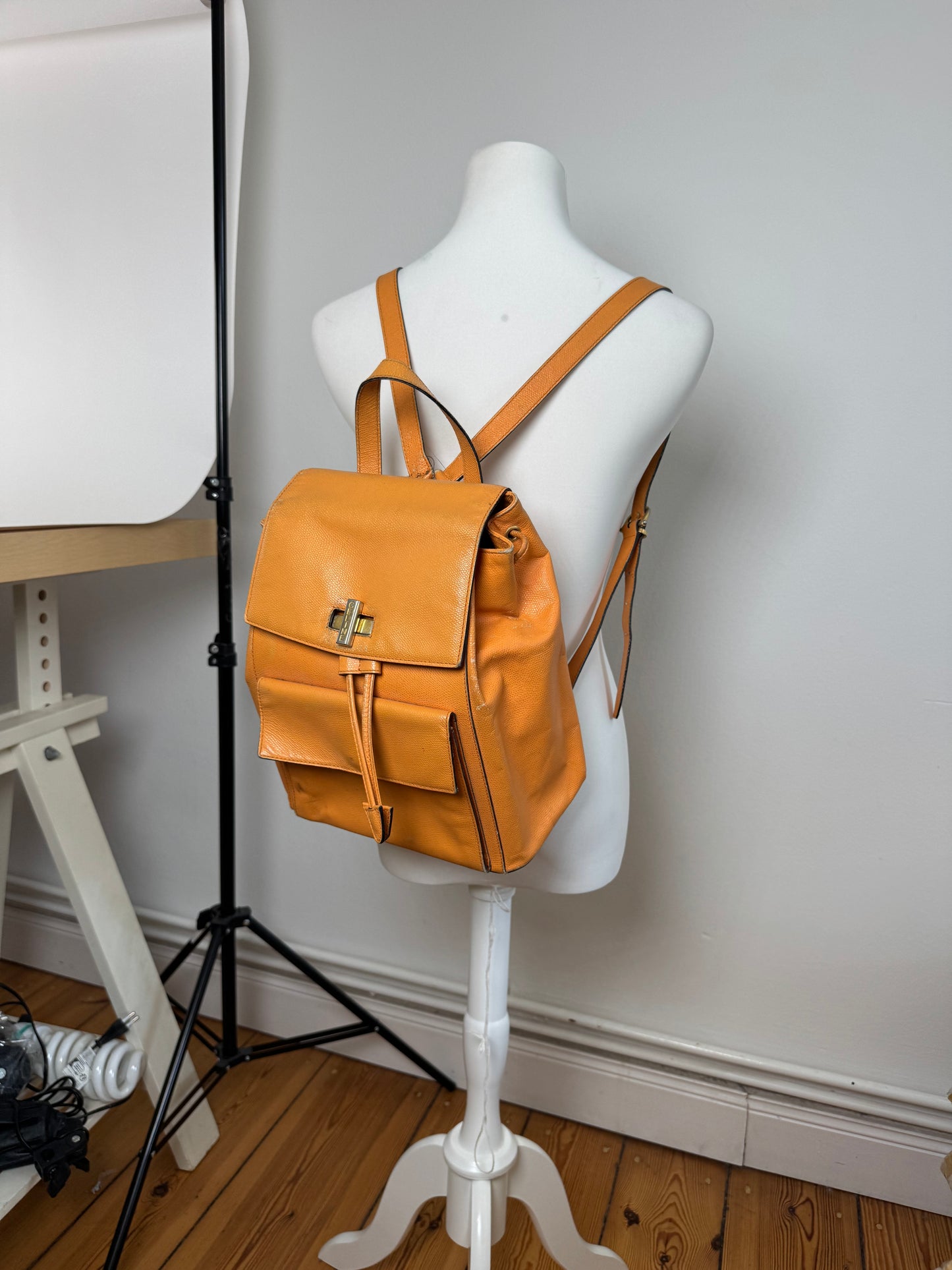 Sac à dos vintage en cuir Céline Paris Orange