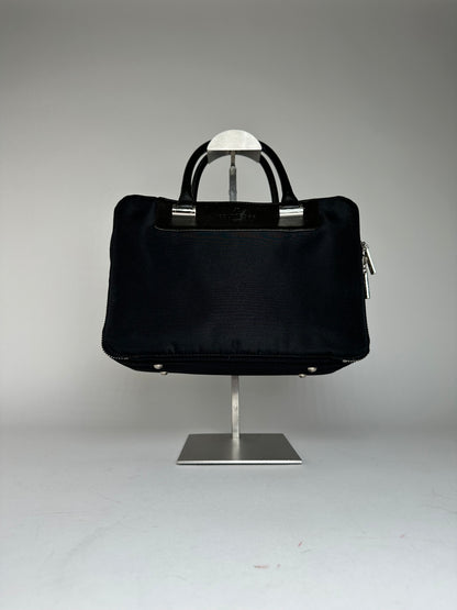 Vintage Courreges Canvas Leather Handbag Black