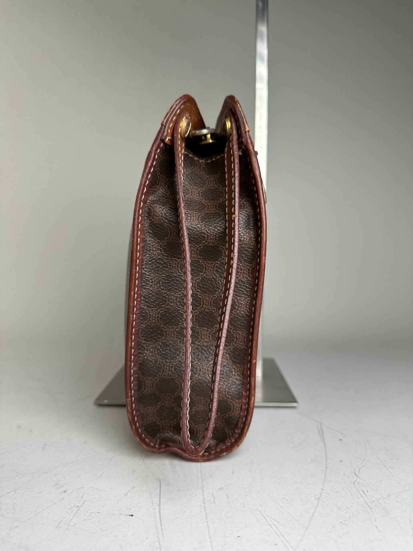 Vintage Celine Coated Canvas Clutch Bag Brown Tan Gold