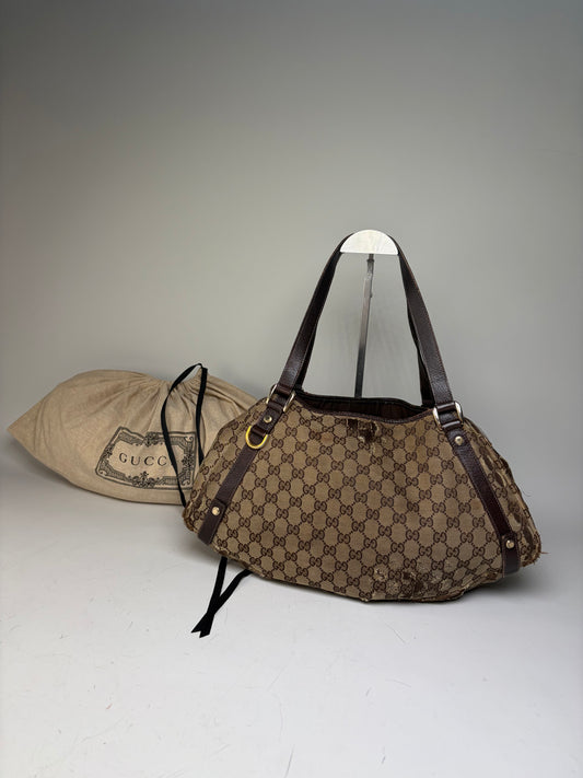 Vintage Gucci GG Supreme Abbey Shoulder Bag Beige Brown