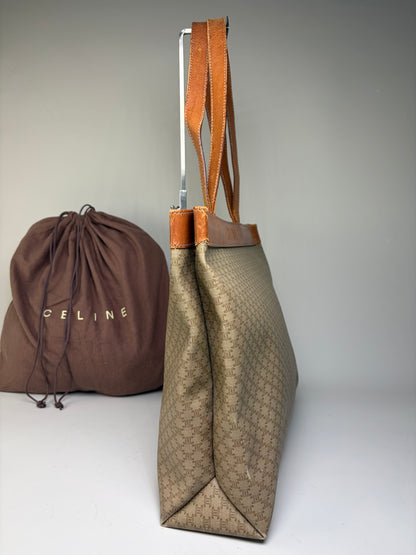 Vintage Celine Coated Canvas Tote Beige Brown Damaged