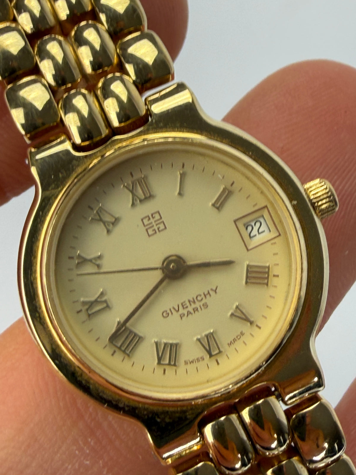 Vintage Givenchy 4G Logo Bracelet Watch Late 1980s Gold Cream