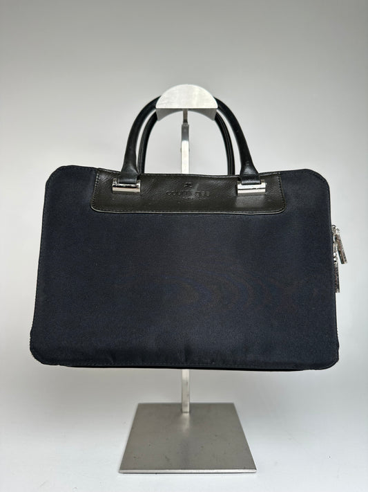 Vintage Courreges Canvas Leather Handbag Black