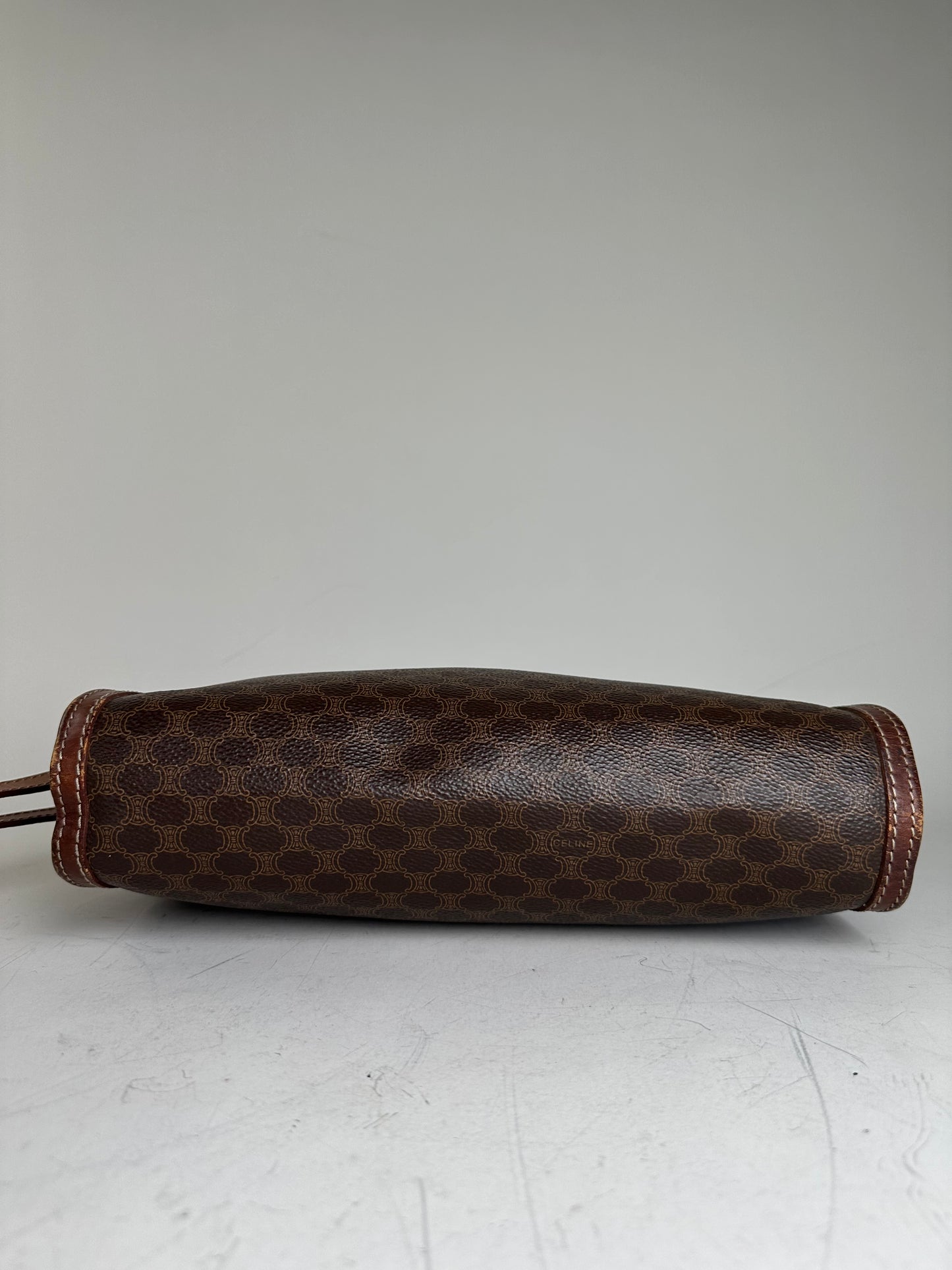 Vintage Celine Coated Canvas Clutch Bag Brown Tan Gold
