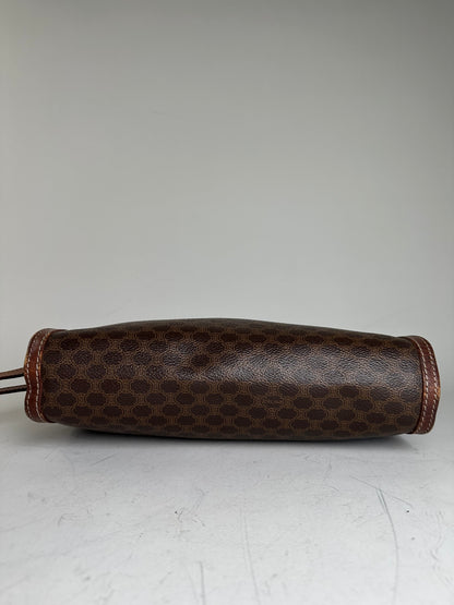 Vintage Celine Coated Canvas Clutch Bag Brown Tan Gold