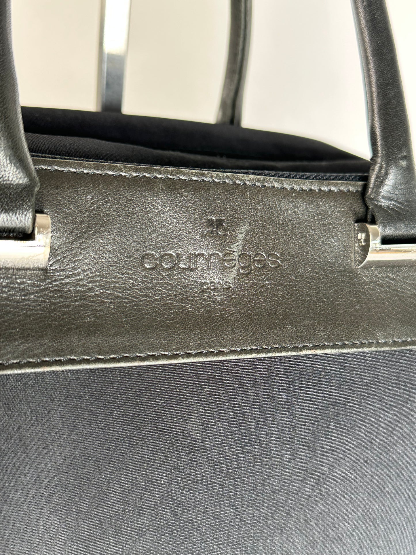 Vintage Courreges Canvas Leather Handbag Black