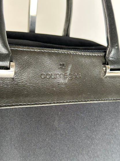 Vintage Courreges Canvas Leather Handbag Black