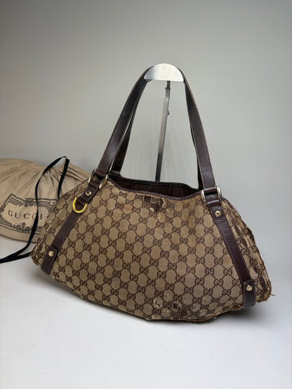 Vintage Gucci GG Supreme Abbey Shoulder Bag Beige Brown