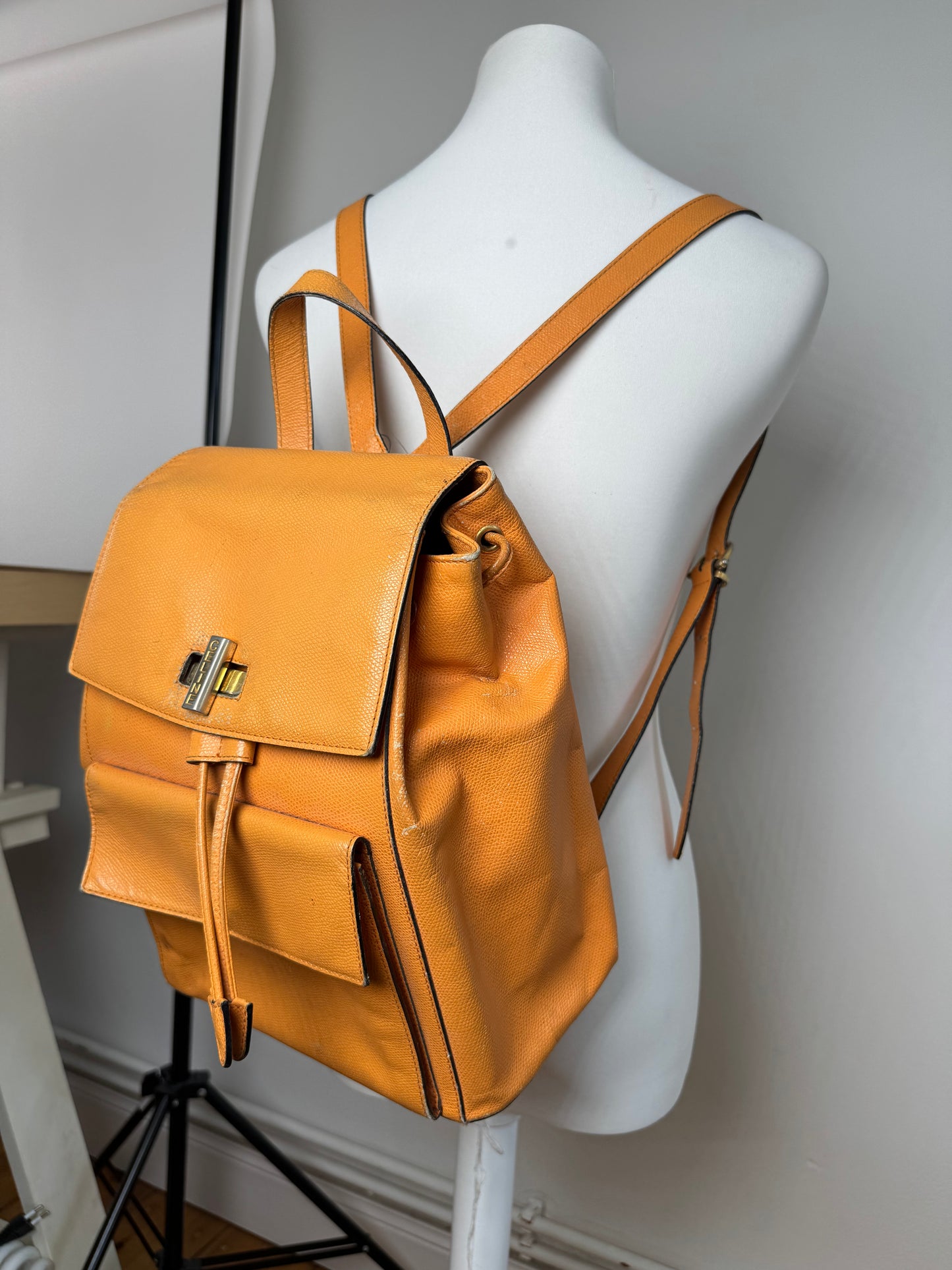 Sac à dos vintage en cuir Céline Paris Orange