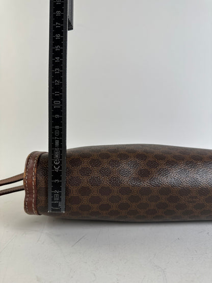 Vintage Celine Coated Canvas Clutch Bag Brown Tan Gold