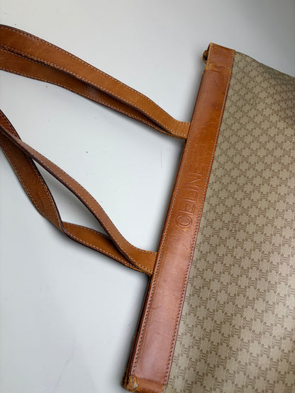 Vintage Celine Coated Canvas Tote Beige Brown Damaged