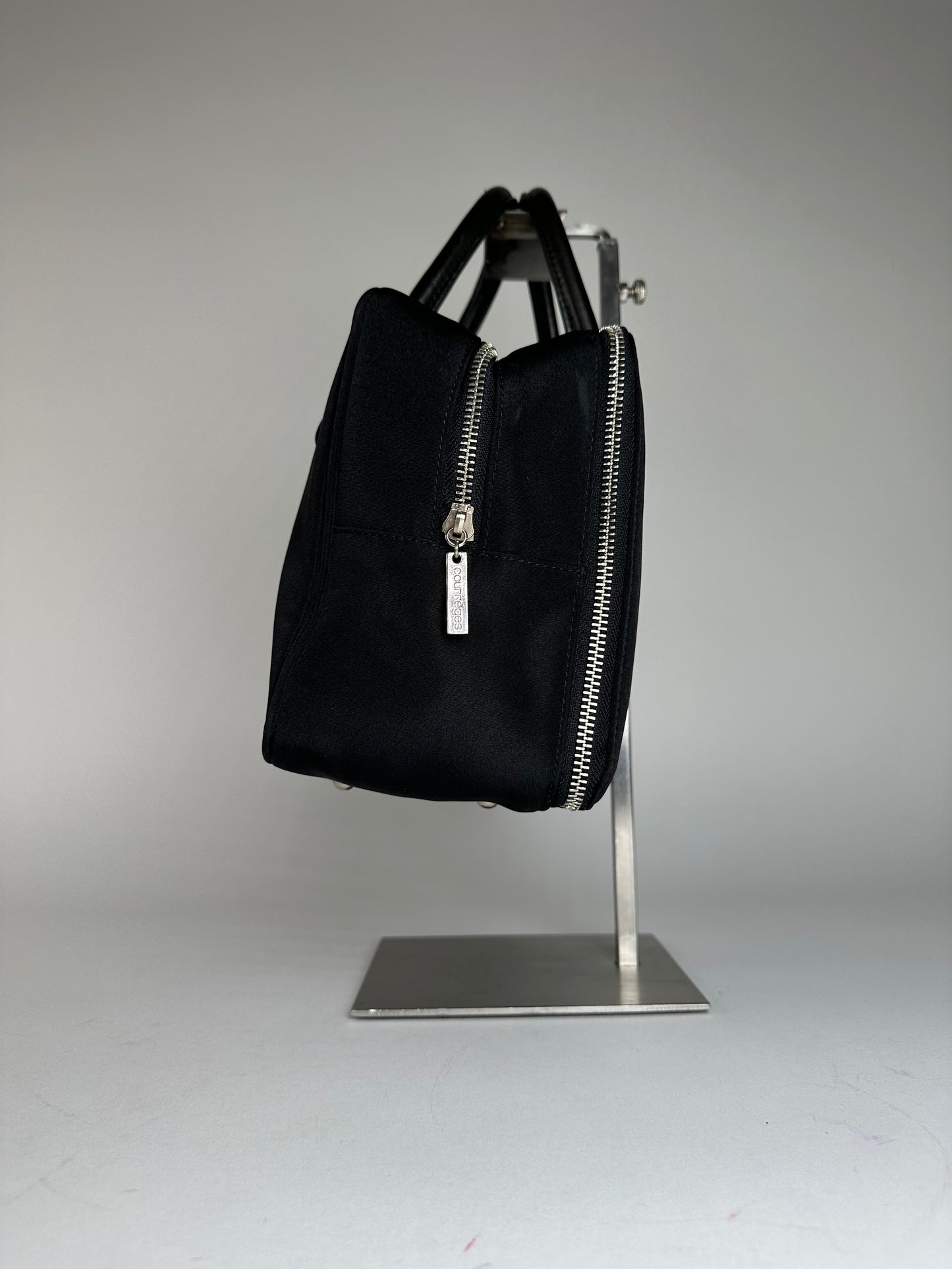 Vintage Courreges Canvas Leather Handbag Black
