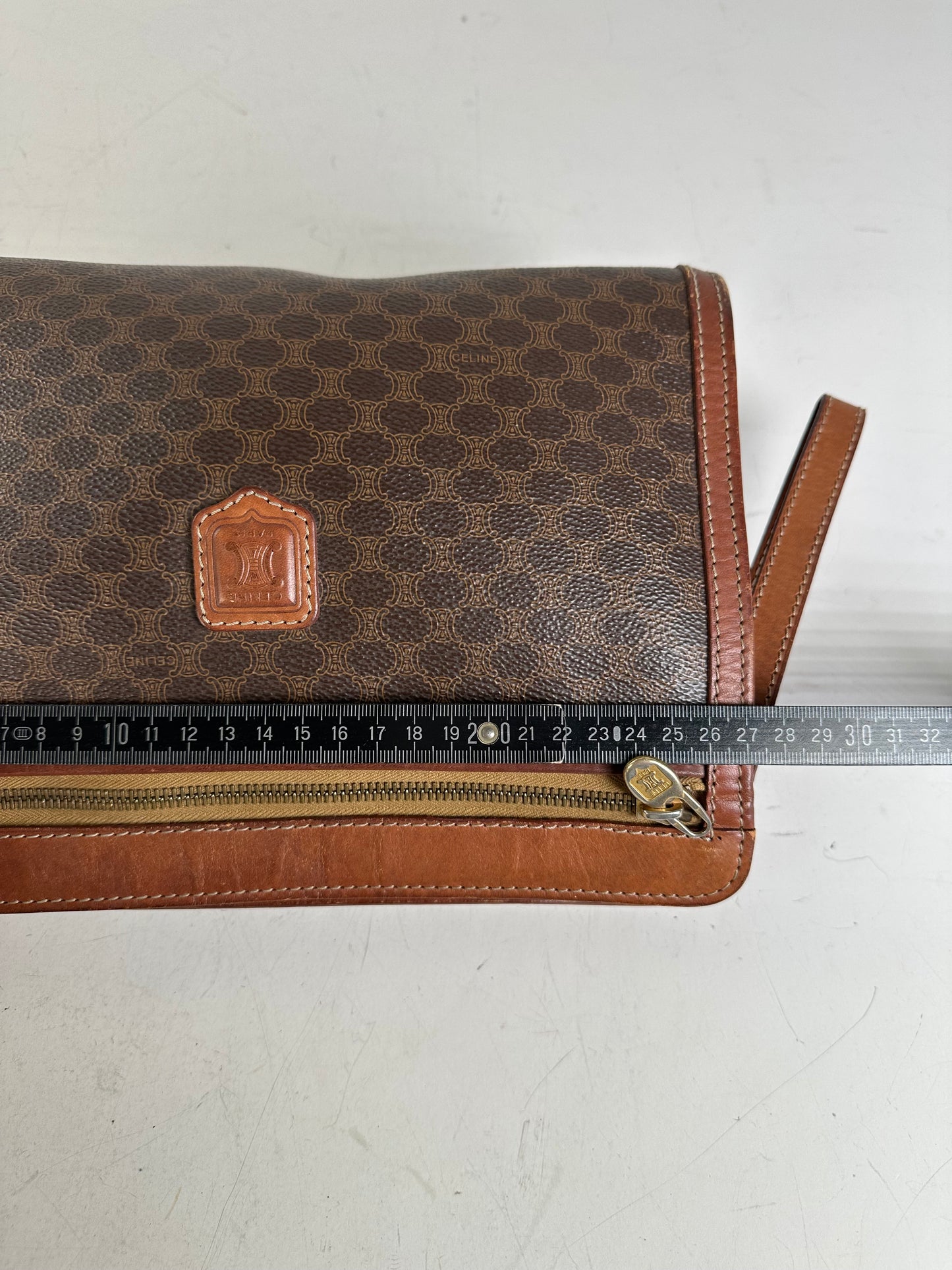Vintage Celine Coated Canvas Clutch Bag Brown Tan Gold