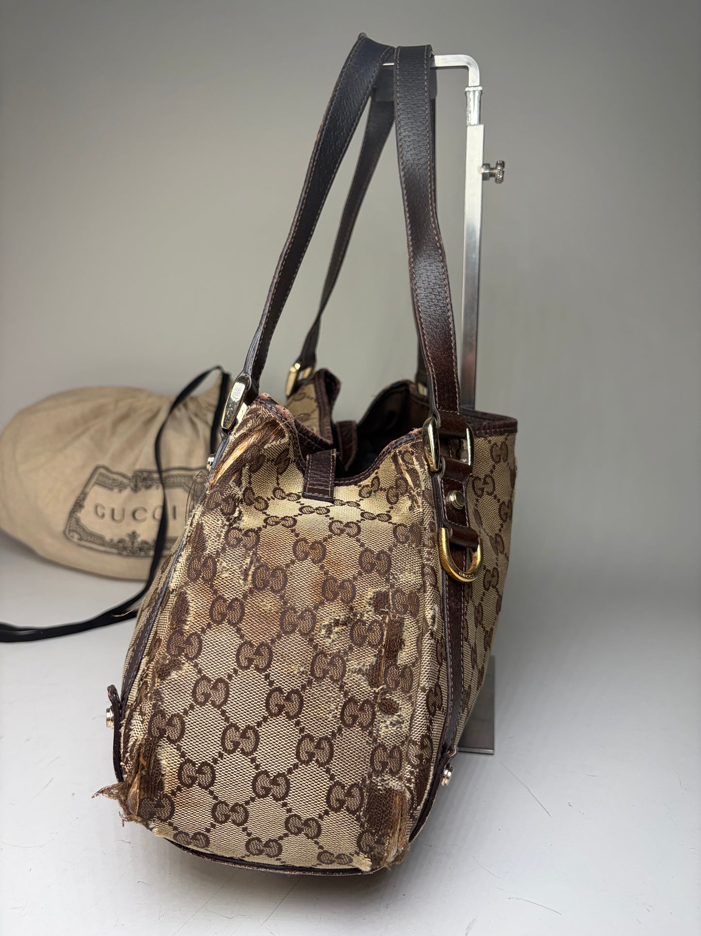 Vintage Gucci GG Supreme Abbey Shoulder Bag Beige Brown