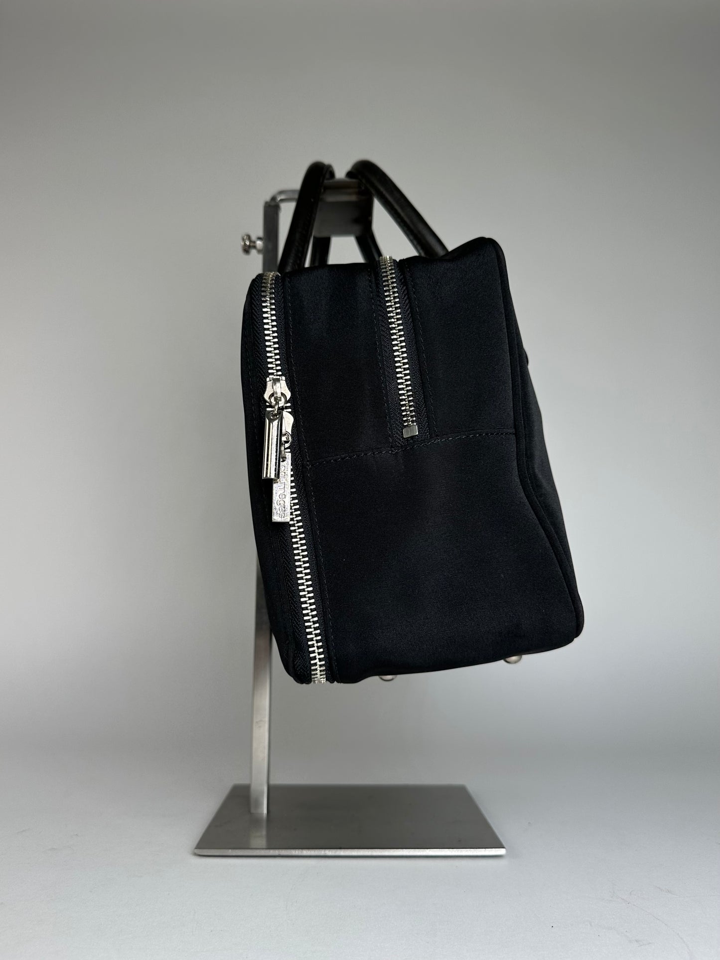 Vintage Courreges Canvas Leather Handbag Black