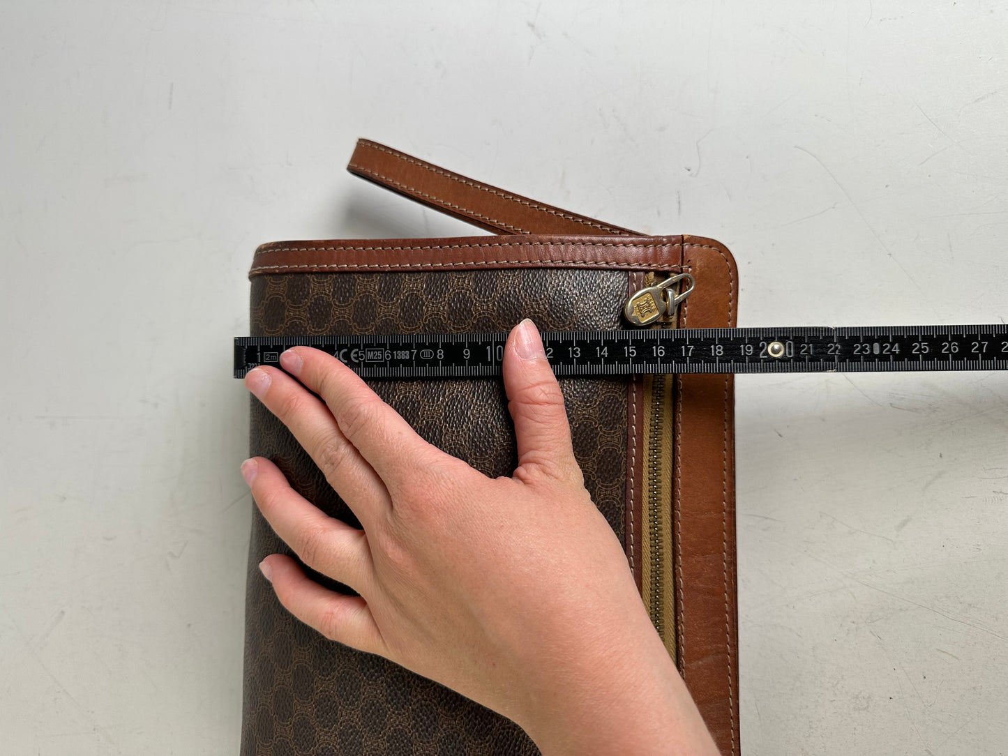 Vintage Celine Coated Canvas Clutch Bag Brown Tan Gold