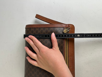 Vintage Celine Coated Canvas Clutch Bag Brown Tan Gold