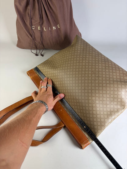 Vintage Celine Coated Canvas Tote Beige Brown Damaged