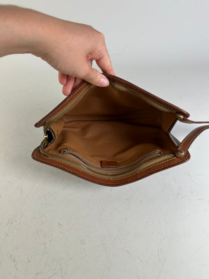 Vintage Celine Coated Canvas Clutch Bag Brown Tan Gold