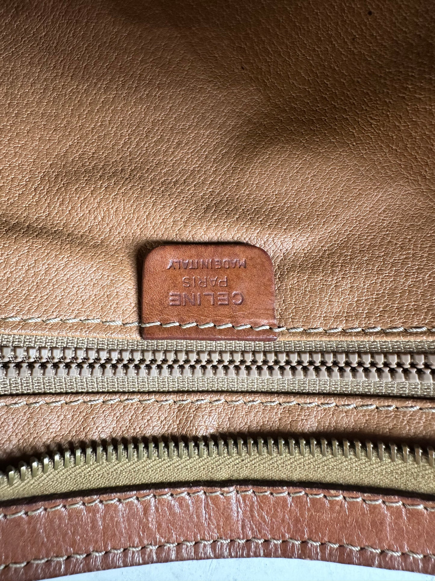 Vintage Celine Coated Canvas Clutch Bag Brown Tan Gold