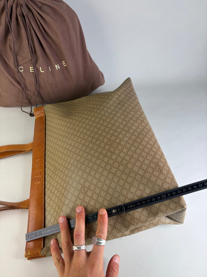 Vintage Celine Coated Canvas Tote Beige Brown Damaged