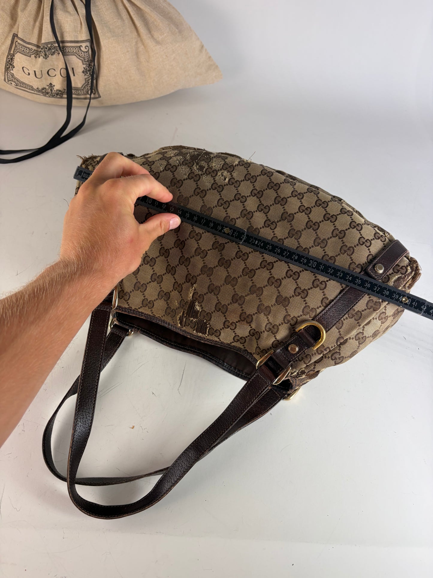 Vintage Gucci GG Supreme Abbey Shoulder Bag Beige Brown